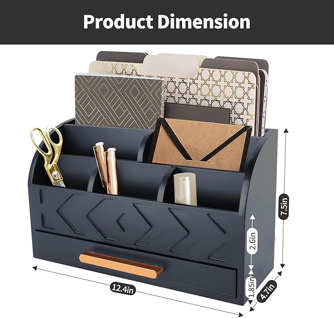 ZALIOJI Wooden Desk Organizer Mail Organizer Countertop, Desktop Organizer Mail Sorter Mail Holder Bill Organizer for Desk, Desk Organizers and Accessories for Women (Black)