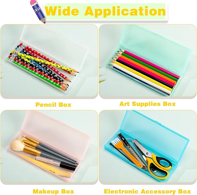 Fainne 24 Pcs Plastic Pencil Case Bulk Pencil Boxes Plastic Stationery Case Frosted Pen Box Pen Holder with Hinged Lid Snap Closure for Office (Single Layer,Multicolor,7.09 x 2.36 x 0.98 Inch)