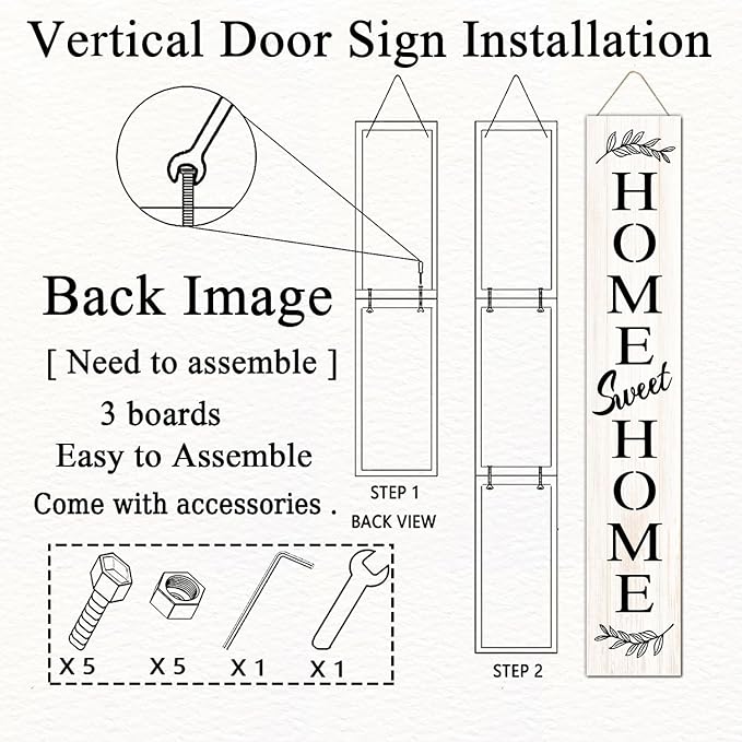 Farmhouse Wooden Welcome Sign Stand for Front Door, 47" Large Home Sweet Home Welcome Sign for front porch, Rustic Vertical Tall Xmas Gift Porch Leaner Decor for Outdoor Patio Garden