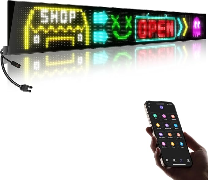 Large Programmable LED Sign, P5 Resolution Indoor Store LED Sign, Bluetooth APP, for Business Retail Shop Window Display (43"x 6")