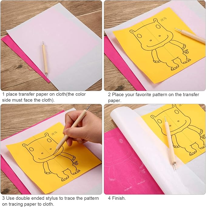 105 Pcs Carbon Transfer Paper 11.7 x 8.3 Inch Tracing Carbon Graphite Copy Paper with Embossing Stylus Tracing Stylus Dotting Tools for Cloth Wood (Black, White)