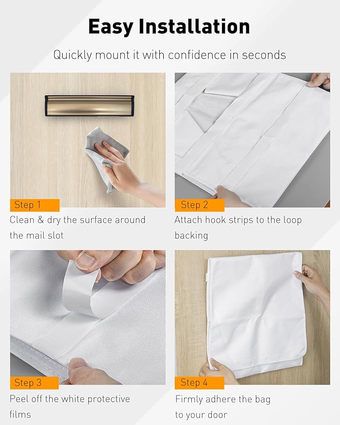 Uniclife White Mail Slot Catcher for Door, Large Capacity Letter Catcher Letterbox Catcher, Front Door Mail Catcher with Hook and Loop Fasteners, Indoor Post Catcher Bag for Small Packages & Magazines