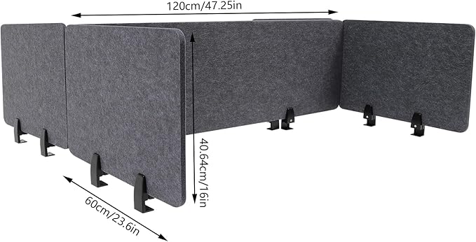 ReFocus Raw Clamp-On Acoustic Desk Divider Mounted Privacy Panel Set – Reduce Noise & Visual Distractions for Office, Study (Anthracite Gray, 2× Long (47.25"×16") + 4× Short (23.6"×16"))