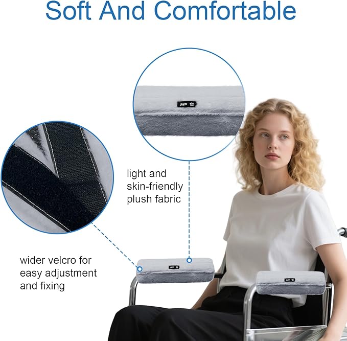 SPRING SEAON Wheelchair Armrest Covers 2 Pack Soft Memory Foam Wheelchair armrest Pads Wicking Washable for Office Transport Chair (Gray)
