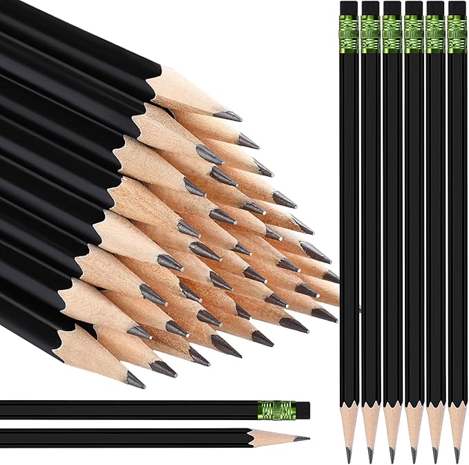 TecUnite 120 Pcs #2 HB Pencils with Eraser No 2 Unsharpened Wooden Hexagonal Pencils for Adults Gifts for School Exam art Learning Office Sketching (Black)