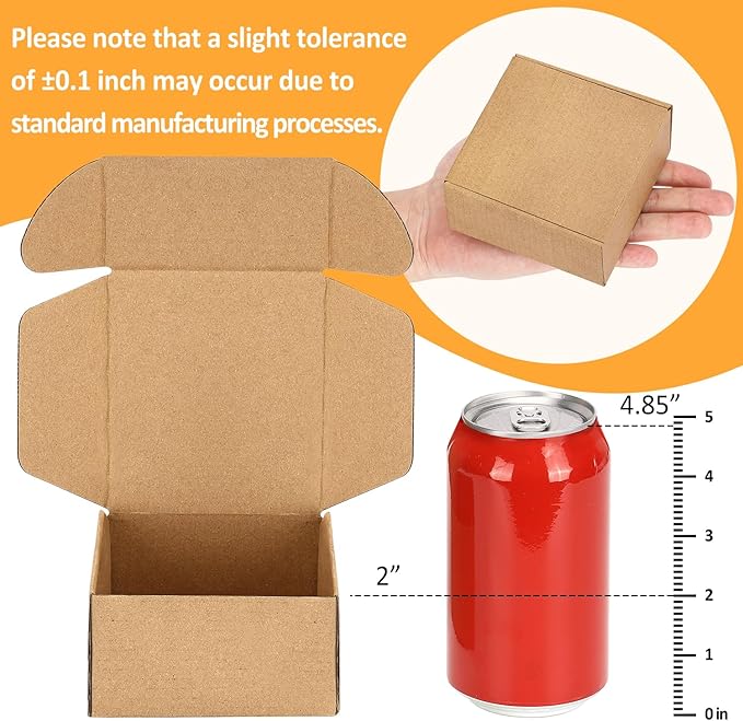 Eupako Small Shipping Boxes 4x4x2 Inches - 50 Pack Brown Corrugated Cardboard boxes for Packaging Small Business, Mailer Box