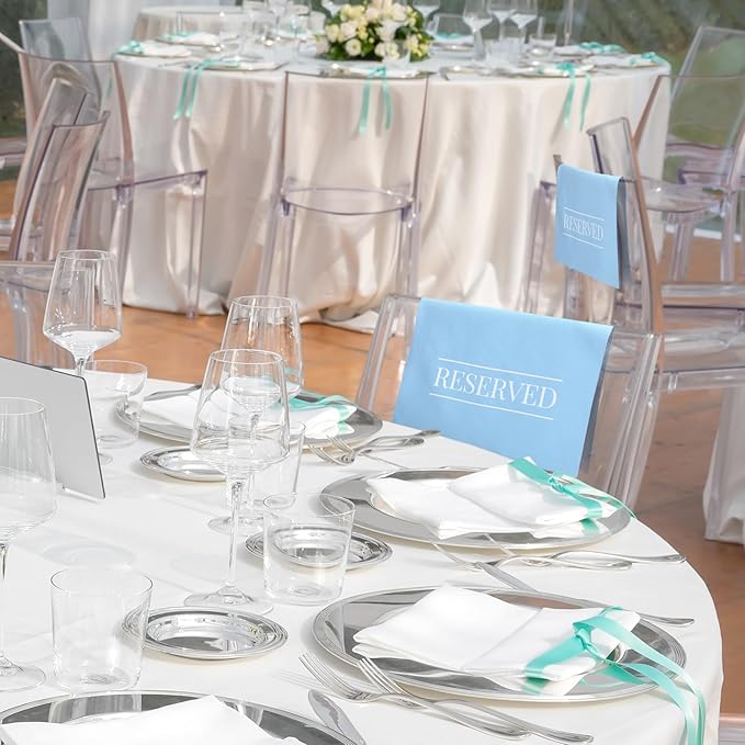 Buryeah 12 Pcs Reserved Seating Signs for Chairs Church Pew Reserved Chair Signs Placeholder with Printed Words for Weddings Parties Celebrations Receptions Church or Event (Dusty Blue)