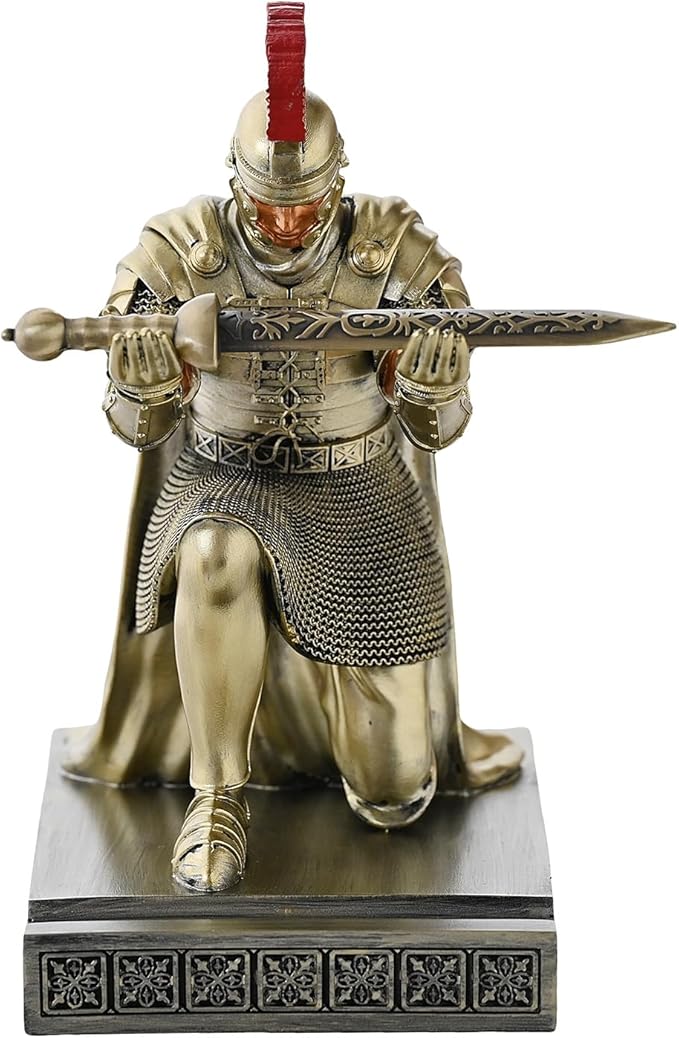 CYXStar Roman Praetorian Prefect Warrior Knight Pen Holder Desk Ornament Resin Praetorian Guard Mobile Phone Stand Desk Accessories and Organizer for Office with a Letter Opener (Bronze)