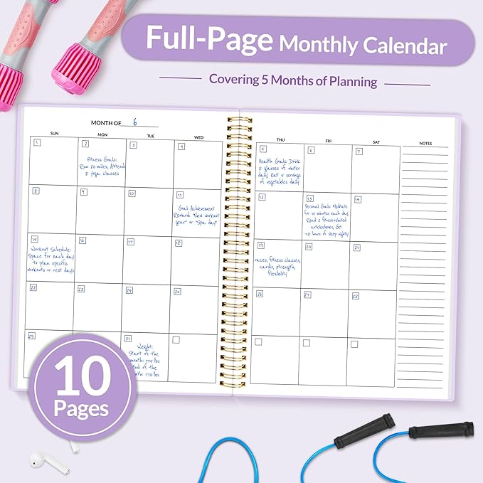 Fitness Journal Workout Planner for Women & Men, A4 (8.5" x 11") Workout Journal Log Book Planner Gift for Track Gym Essentials, Home Workouts, Track Progress, Achieve Wellness Goals, Purple