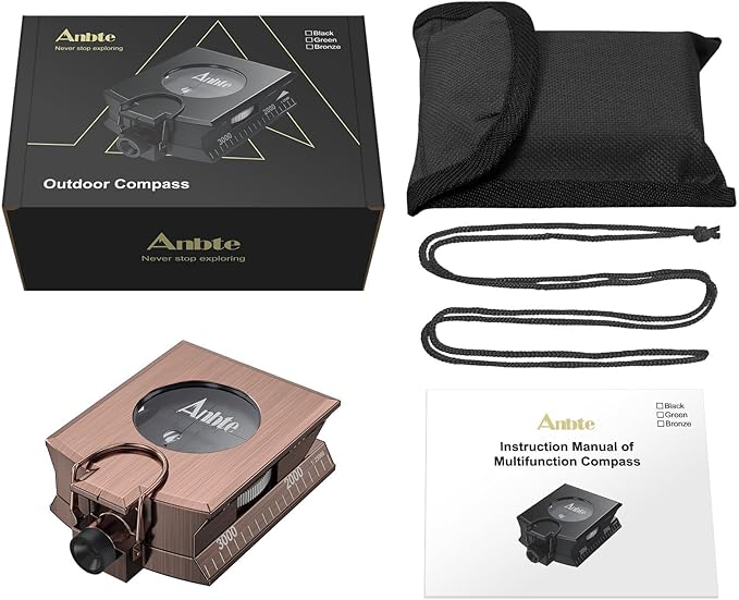 Anbte Compass Hiking Survival, IP65 Waterproof Metal Compass with Sighting Clinometer and Carry Bag, Multifunctional, Professional, for Camping Hunting Hiking Navigation