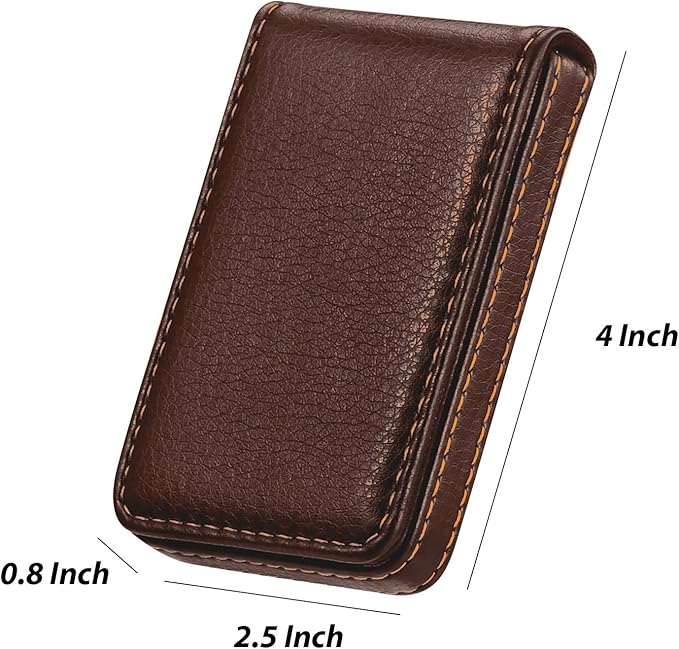 Outus 2 Pieces Business Card Holder, PU Leather Business Card Case Pocket Wallet with Magnetic Shut for Christmas Gift Men Women(Coffee and Coffee,Classic)