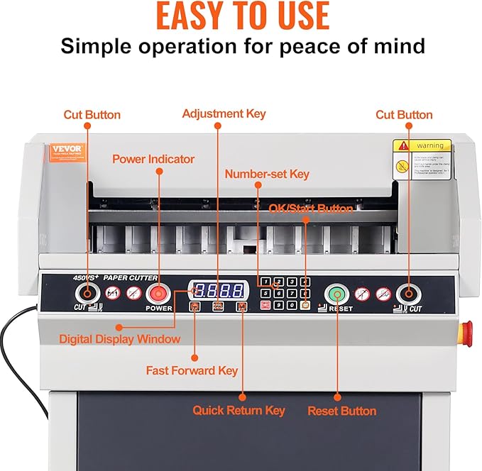 VEVOR Electric Hydraulic Paper Cutter, Heavy Duty Paper Cutter Machine, 1.57 in / 40 mm Cutting Thickness, 18 in / 457.2 mm Cutting Width, Industrial Paper Trimmer with Button Control
