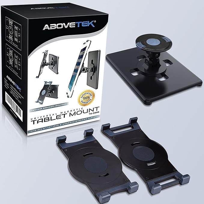 AboveTEK Universal Magnetic Tablet Mount, Swivel Tablet Stand, 360° Rotating Clamp Holder Fits 6-13" Display Tablets, Strong Attach to Metal Surface on Cabinet Whiteboard Kitchen Fridge Steel Car Door