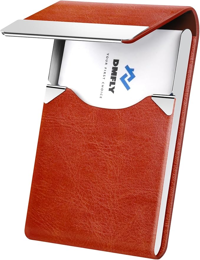 Business Card Holder for Women or Men, Business Card Case with PU Leather and Stainless Steel, Slim Metal Case with Magnetic Closure for Business Meeting Use