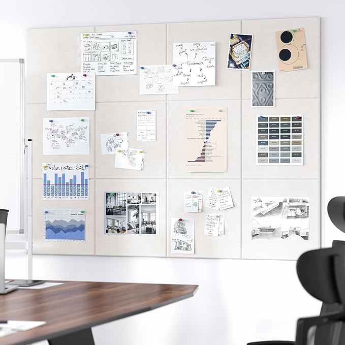 Neatsure Large Cork Board for Wall, 48" x 36" Bulletin Board with Pushpins, 12 Panels Felt Tiles Tack Push Pin Board for Office, Light Tan