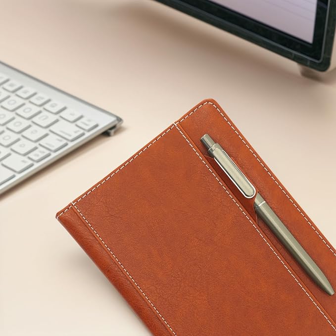 SLFreMint Premium Hardcover Executive Notebook with Pen and Pen Holder Clip, Card Pockets, 240 Pages, College Ruled, 80GSM, Leather Note Book for Work, Study, Diary and Other Scenarios, Suitable Journal for Both Men and Women