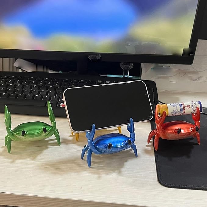 LOGUTIA Crab Phone Stand Ornament - Crab Pen & Pencil Holder In Red Reptile Phone Stand, Crab Statue, Resin Crab Ornament Red Crab Support(red)