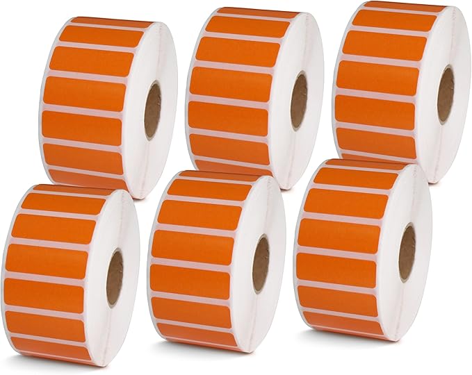 BETCKEY - 1.5" x 0.5" File Folder & Address Labels Compatible with Zebra & Rollo Label Printer,Premium Adhesive & Perforated[Orange, 6 Rolls, 14100 Labels]
