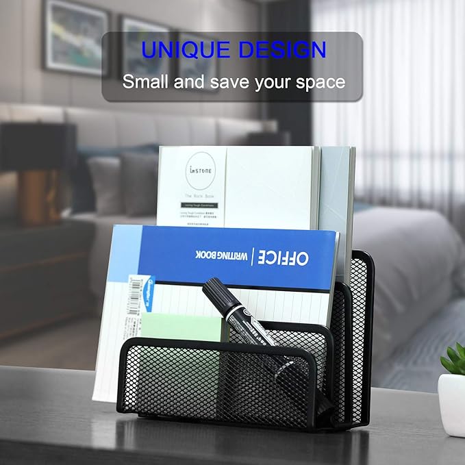 Anumit Desk Mail Organizer, File Holder Letter Sorter with 3 Vertical Upright Metal Mesh Compartments Document, Filing, Folders, Mail, Paper Organizer for Home or Office Desktop (1PCS)