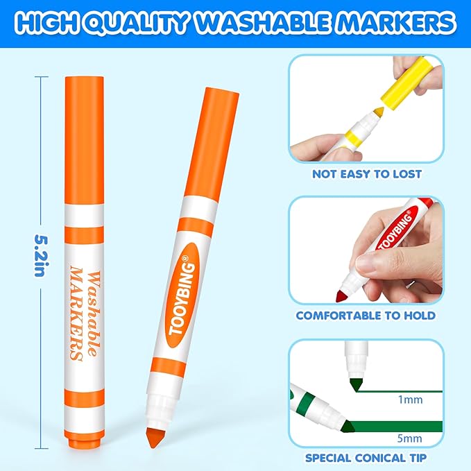 TooyBing Washable Markers Bulk (288 Count), 8 Assorted Colors, Washable Markers for Kids Classroom School, Broad Tip Durable for Back to Classroom Art School Supplies Essentials