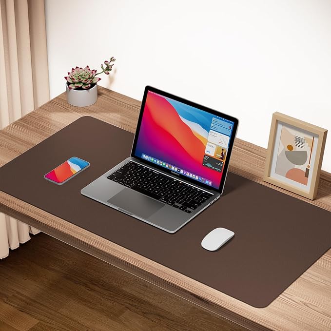 Boutilon Leather Desk Pad Protector,Non-Slip Mouse Pad,Laptop Desk Pad,Office Mouse Mat,Waterproof Leather Desk Blotter,Desk Writing Pad for Office and Home (XXXL-Coffee,47"x 24")