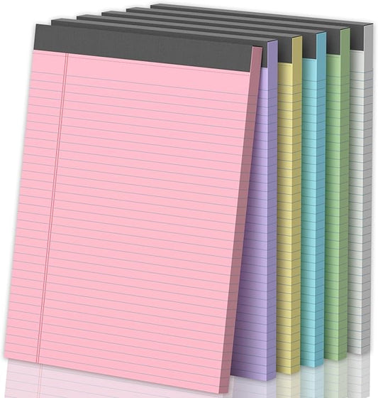 6 Pack Legal Pads 8.5 X11, College Ruled Notebook, 300 Sheets Colored Note Pad, Writing Pads 8.5x11, Tear Off Notepad, Lined Paper, Notebook Paper for Office Home School, 50 Sheet/Pad