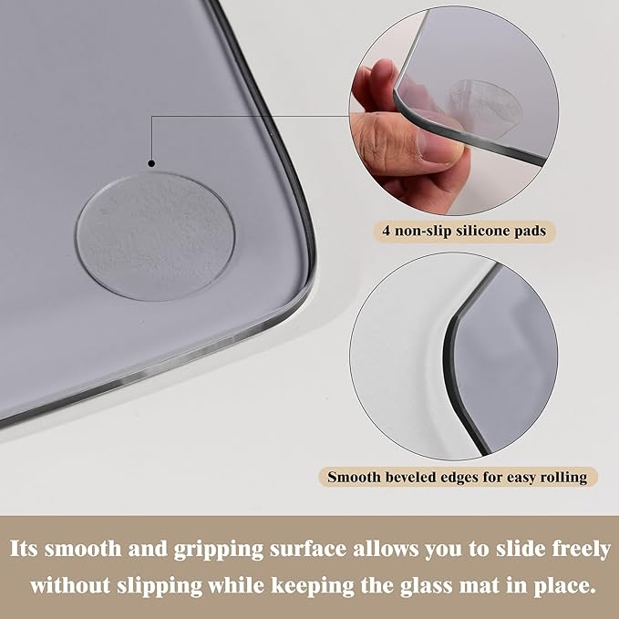 Koonmi Tempered Glass Chair Mat for Hardwood Floors & Carpets, 42" x 48“ Grey Heavy Duty Office Floor Protector, Scratch & Dust Concealing, Noise-Free for Home Office Desk