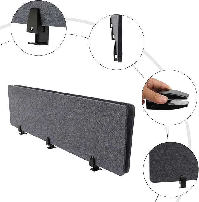 ReFocus Raw Clamp-On Acoustic Desk Divider Mounted Privacy Panel Set – Reduce Noise & Visual Distractions for Office, Study (Anthracite Gray, 2× Panels (60"×16"))