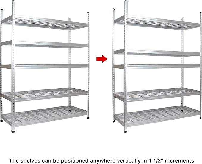 Amazon Basics 5 Shelf, High-Grade Aluminum, Silver, 60 x 24 x 78 Inch | Heavy Duty, 4000IBS, Adjustable, Storage, Shelving Unit