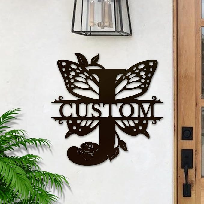 Personalized Custom Letter Name metal Signs,Custom Black Letter Monogram Wall Art Decor,Metal Signs Plaques Outdoor wall Decorative Signage (J)