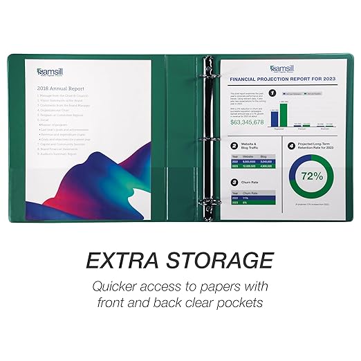 Samsill 1.5 Inch 3 Ring Binder, Made in USA, Economy Round Ring, Clear View Cover, 325 Sheet Capacity - for School, Home, Office - Forsest Green