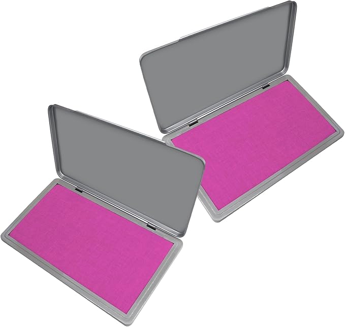 2 Pack Metal Case Stamp Pad Large Size, Pink Color - Size: 3" x 6" - Choose from 15 Ink Colors