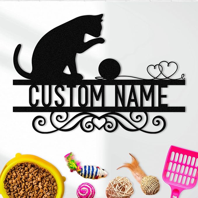 Dyoart Personalized Cat Metal Signs - Custom Funny Cat Metal Sign, Black Cat Metal Wall Art, Metal Cat Wall Decor, Last Name Sign, Cat Gifts for Cat Lovers, Home Decor for Living Room Bedroom