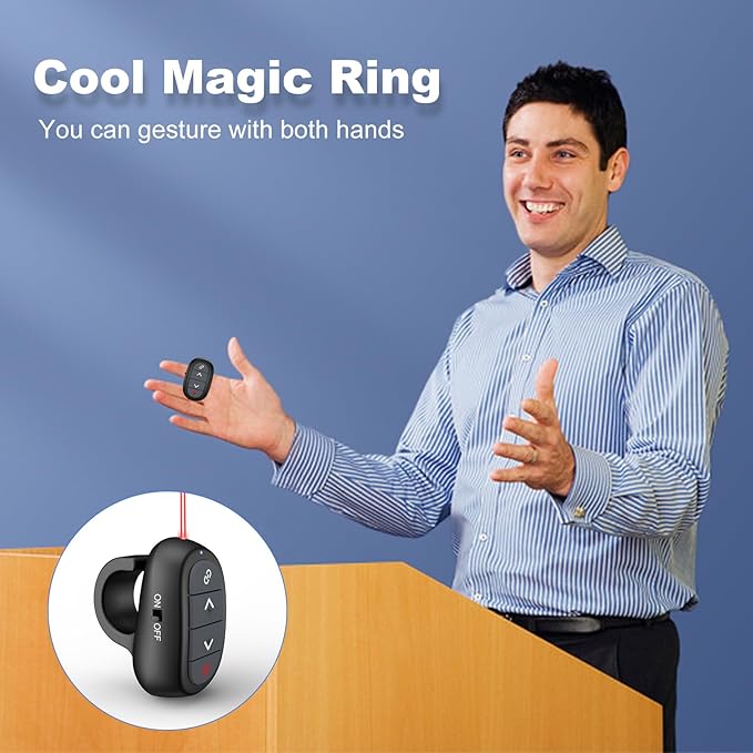 Presentation Clicker PowerPoint Wireless Presenter Remote: USB C Laser Pointer Computer Clickers, Hyperlink Finger Ring Project Power Point PPT Clicker for Mac Laptop Office, Google Slide Advancer