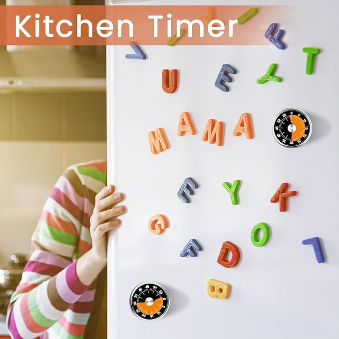 6 Pcs 60 Minute Visual Kitchen Timer Small Classroom Timers with Loud Alarm Stainless Steel Mechanical Timers for Classroom Desk Teaching Chef Countdown Egg Baking Office Cooking(Black)