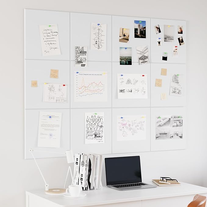 Neatsure Large Cork Board for Wall, 48" x 36" Bulletin Board with Pushpins, 12 Panels Felt Tiles Tack Push Pin Board for Office, White