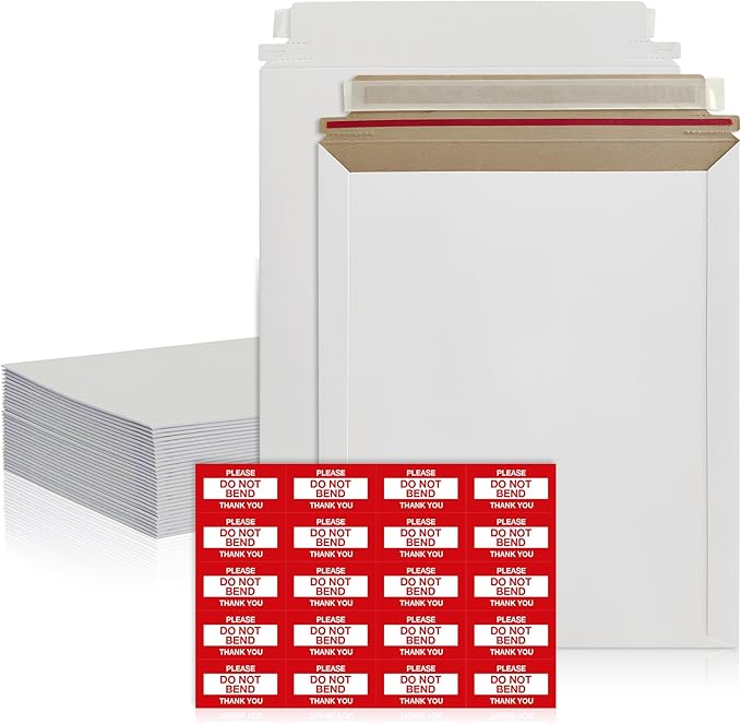 50 Pack 9.75x12.5 Inches Rigid Mailers – Self Adhesive White Cardboard Mailers – Used as Mailing Supplies for Mailing Documents, Photos, CDs, Magazines and Literature