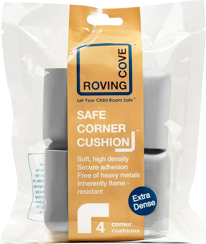 Roving Cove HeftyFit Corner Protector for Baby (4 Large Corners), Heavy-Duty Soft Rubber Foam Furniture Corner Bumper Guards, 3M Adhesive Pre-Taped, Stone Grey