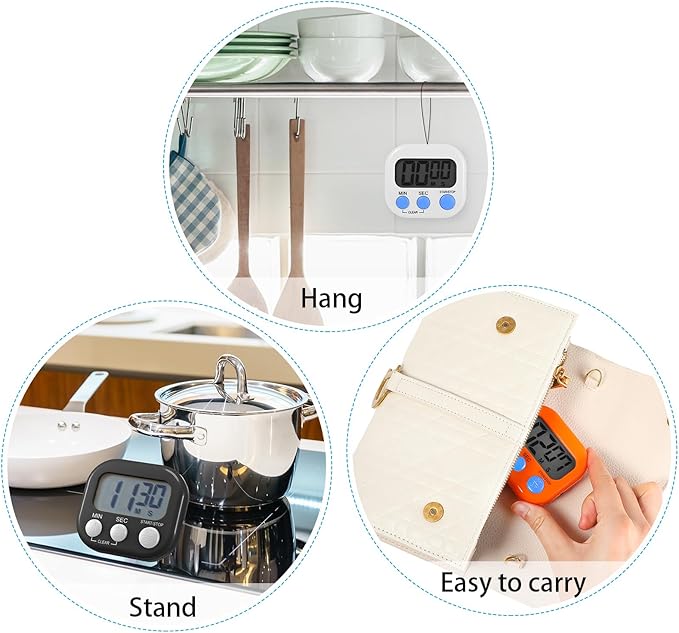 Weewooday 12 Pcs Digital Kitchen Magnetic Timer Bulk Classroom Count up Countdown Timer Large Digits Egg Loud Alarm Cute Desk Stopwatch for Teacher Kids Cooking Office (Multicolor,Vibrant Style)