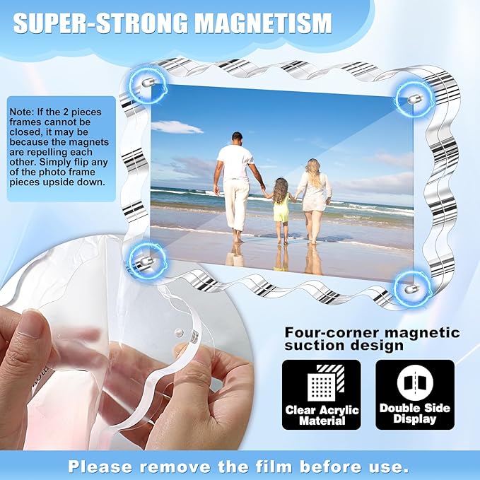 Aheroi Acrylic Picture Frames, 3 Pack 4x6 Clear Scalloped Photo Frame Freestanding Magnetic Double Sided Picture Frames, Transparent Thickened Frameless Acrylic Sign Holder, No Instal, Gifts Choice