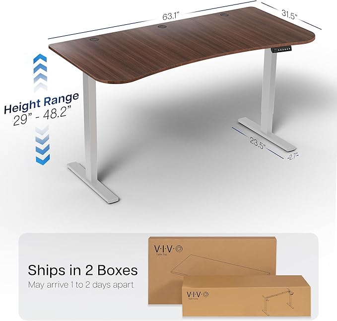 VIVO Electric 63 x 32 in Standing Desk, Memory Height Adjustment, 1B Series, Holds 220 lbs, Dark Walnut Top Gray Frame, DESK-KIT-1G1D