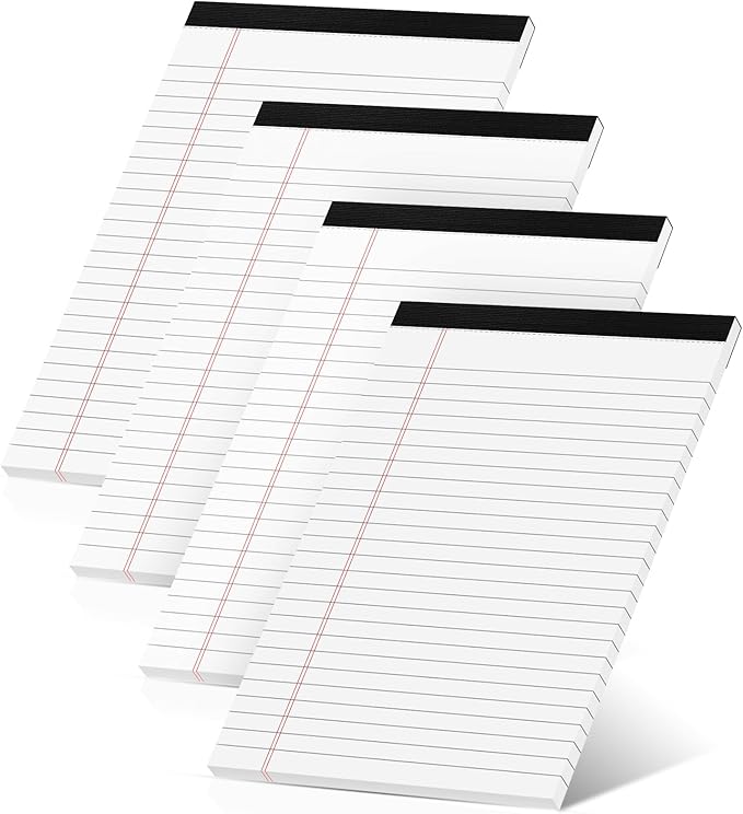 Roneky Legal Pads 5x8 Inch, 4 Pack, Narrow Ruled, 5x8 White Legal Pad, Mini Double-Sided Printing Notepad Perforated Note Pads 5x8 Lined Paper, Lined Writing Pads for Office Home School, 30 Sheet/Pad