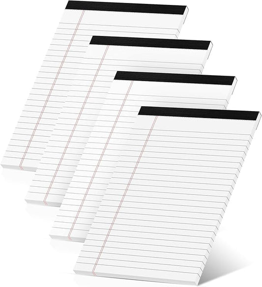 Roneky Legal Pads 5x8 Inch, 4 Pack, Narrow Ruled, 5x8 White Legal Pad, Mini Double-Sided Printing Notepad Perforated Note Pads 5x8 Lined Paper, Lined Writing Pads for Office Home School, 30 Sheet/Pad