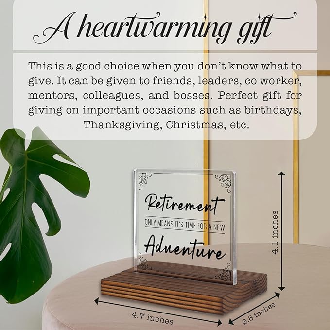 Retirement Adventure Acrylic Desk Sign with Motivational Quote, Inspirational Gift for Women Men, New Chapter Office Decor, Modern Farewell Keepsake for Coworker Friend Parent PA126