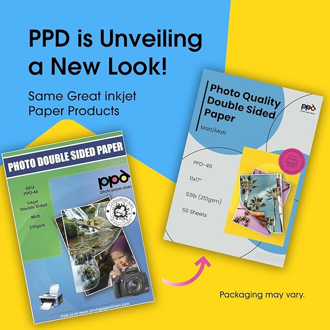 PPD Double Sided Photo Paper, Matte Brochure Paper 11 x 17 for Inkjet Printer, 210 gsm, 9 mil Tabloid Size for Magazine, Flyer, Presentation, Program, Instant Dry & Water Resistant (50 Sheets)