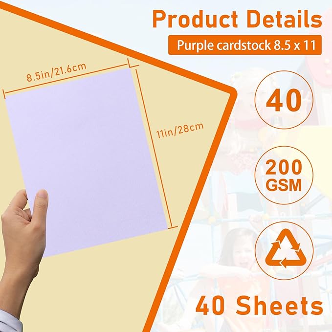 Guakicae 40 Sheets Light Purple Cardstock 8.5 x 11 Printer Paper, 75lb Heavyweight Paper Card Stock for Wedding, School Crafting, Invitations, Making Cards, Certificates