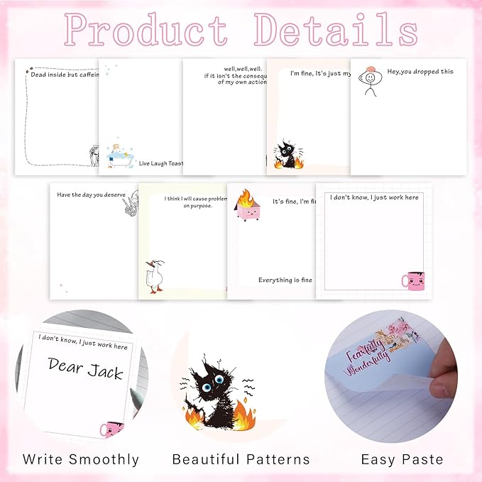 Lovarywow Funny Sticky Notes Gifts - 9 Pack Funny Sticky Notes 3x3 Inch Funny Office Gifts for Coworkers Everything is Fine Post Notes Work Gag Self-Stick Memo Pad Office School Supplies 450 Sheets