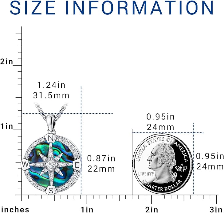 Compass Necklace for Women Men 925 Sterling Silver Pendant Urn Necklaces for Ashes Picture Locket Necklace Anchor Necklace Viking Necklace Crystals CZ Moonstone Abalone Shell Turquoise Compass Jewelry