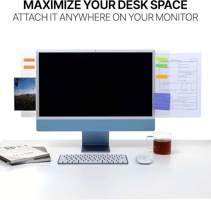 MECCALINE Monitor Memo Board 2Pcs - Flexible Clear PET Computer Screen Sticky Note Holder - Side Panel Message Organizer - Versatile Office Desk Accessories - Cool Home Office Supplies - 3.1" x 11.8"