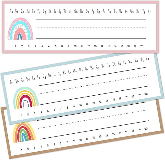Name Tags for Classroom Cubbies, 30 Boho Rainbow Name Plates for Desks, Back to School Self Adhesive Name Tags Sticker for Teachers Elementary - A01